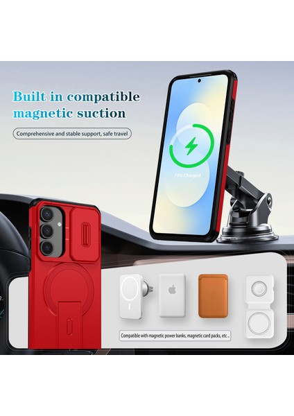 Samsung Galaxy S25 Fe Için Manyetik Kılıf, Kayar Kamera Korumalı Çift Katmanlı Darbeye Dayanıklı Telefon Kılıfı, Ayarlanabilir Stand, Kırmızı (Yurt Dışından) modelleri