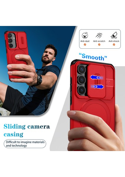 Samsung Galaxy S25 Fe Için Manyetik Kılıf, Kayar Kamera Korumalı Çift Katmanlı Darbeye Dayanıklı Telefon Kılıfı, Ayarlanabilir Stand, Kırmızı (Yurt Dışından) fırsatları