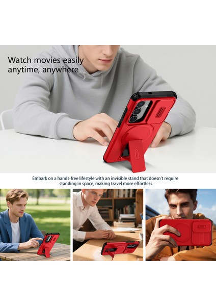 Samsung Galaxy S25 Fe Için Manyetik Kılıf, Kayar Kamera Korumalı Çift Katmanlı Darbeye Dayanıklı Telefon Kılıfı, Ayarlanabilir Stand, Kırmızı (Yurt Dışından) indirimleri