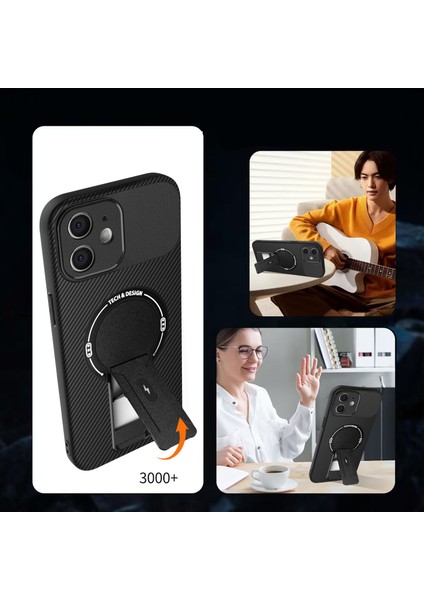 iPhone 12 Için Manyetik Kılıf, Karbon Fiber Tasarım, Standlı Tpu Hibrit Telefon Kılıfı, Siyah (Yurt Dışından) fiyatları