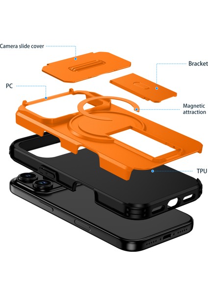 iPhone 17 Pro Için Manyetik Kılıf, Kayar Kamera Korumalı Çift Katmanlı Darbeye Dayanıklı Telefon Kılıfı, Ayarlanabilir Stand, Turuncu (Yurt Dışından) fiyatları