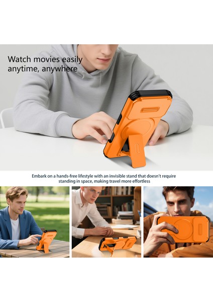 iPhone 17 Pro Için Manyetik Kılıf, Kayar Kamera Korumalı Çift Katmanlı Darbeye Dayanıklı Telefon Kılıfı, Ayarlanabilir Stand, Turuncu (Yurt Dışından) indirimleri