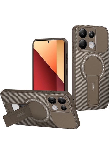 Xiaomi Redmi Note 13 4g Için Kılıf, Manyetik Karbon Fiber Tasarım Tpu Hibrit Telefon Kılıfı ve Standı, Kahverengi (Yurt Dışından)
