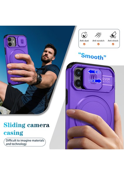 iPhone 12/iphone 12 Pro Için Manyetik Kılıf, Kayar Kamera Korumalı Çift Katmanlı Darbeye Dayanıklı Telefon Kılıfı, Ayarlanabilir Stand, Mor (Yurt Dışından) fırsatları