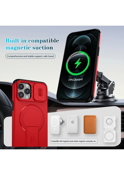 iPhone 12 Pro Max Için Manyetik Kılıf, Kayar Kamera Korumalı Çift Katmanlı Darbeye Dayanıklı Telefon Kılıfı, Ayarlanabilir Stand, Kırmızı (Yurt Dışından) modelleri