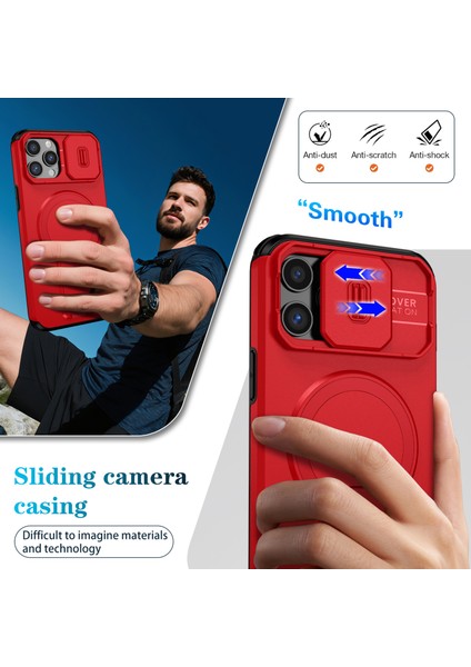 iPhone 12 Pro Max Için Manyetik Kılıf, Kayar Kamera Korumalı Çift Katmanlı Darbeye Dayanıklı Telefon Kılıfı, Ayarlanabilir Stand, Kırmızı (Yurt Dışından) fırsatları