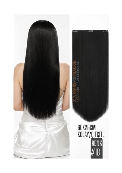 Bfs Doğal Görünümlü Düz Siyah Sentetik Kaynak Saç – Renk Kod:#1b Kolay Tak Çıkar, Işıltılı Etki!