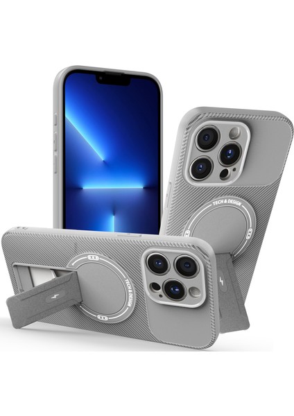 iPhone 11 Pro Max Için Manyetik Kılıf, Karbon Fiber Tasarım, Standlı Tpu Hibrit Telefon Kılıfı, Gri (Yurt Dışından)