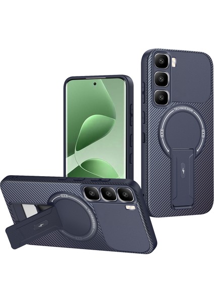 Infinix Hot 60 Pro Için Manyetik Kılıf, Karbon Fiber Tasarımlı Tpu Hibrit Telefon Kılıfı, Standlı, Mavi (Yurt Dışından)