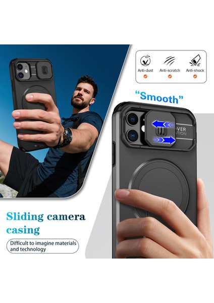 iPhone 11 Için Manyetik Kılıf, Kayar Kamera Korumalı Çift Katmanlı Darbeye Dayanıklı Telefon Kılıfı, Ayarlanabilir Stand, Siyah (Yurt Dışından) fırsatları