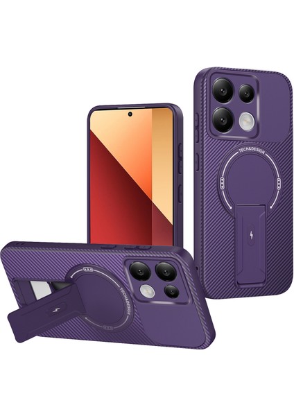 Xiaomi Redmi Note 13 4g Için Manyetik Kılıf, Standlı Karbon Fiber Tasarımlı Tpu Hibrit Telefon Kılıfı, Mor (Yurt Dışından)