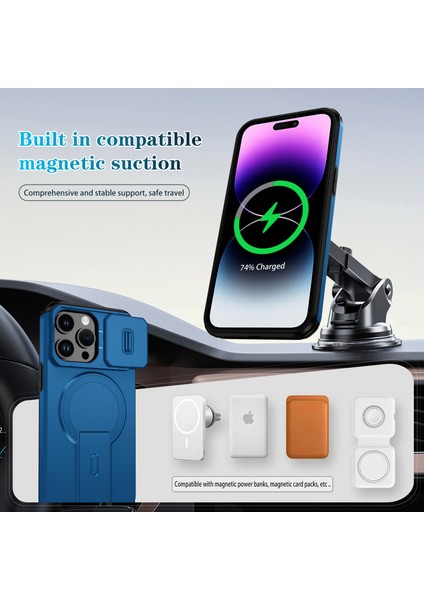 iPhone 14 Pro Max Için Manyetik Kılıf, Kayar Kamera Korumalı Çift Katmanlı Darbeye Dayanıklı Telefon Kılıfı, Ayarlanabilir Stand, Mavi (Yurt Dışından) modelleri