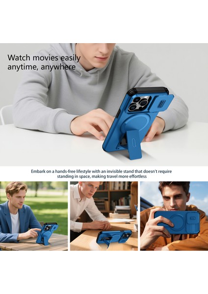 iPhone 14 Pro Max Için Manyetik Kılıf, Kayar Kamera Korumalı Çift Katmanlı Darbeye Dayanıklı Telefon Kılıfı, Ayarlanabilir Stand, Mavi (Yurt Dışından) indirimleri