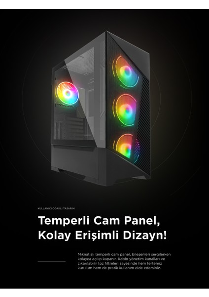 Inspirer Mesh Siyah 4X120MM Argb Fanlı 650W 80Plus Midt- Atx Gaming Oyuncu Kasası indirimleri