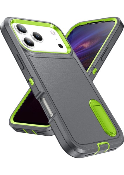 iPhone 17 Pro Hybrid Için Kılıf, Üç Katmanlı Sağlam Darbeye Dayanıklı Ağır Hizmet Tipi Koruyucu Kılıf ve Stand, Gri (Yurt Dışından)