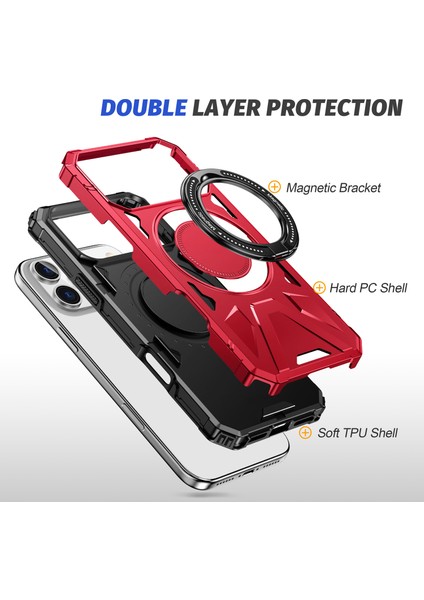 iPhone 17 Pro Max Için Magsafe ile Uyumlu Kılıf, Çift Katmanlı Sağlam Koruyucu Kılıf, Manyetik Halka Standı Kırmızı (Yurt Dışından) modelleri