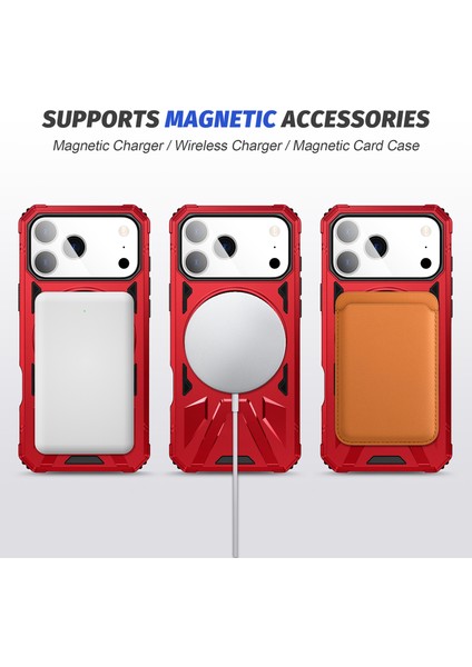iPhone 17 Pro Max Için Magsafe ile Uyumlu Kılıf, Çift Katmanlı Sağlam Koruyucu Kılıf, Manyetik Halka Standı Kırmızı (Yurt Dışından) fırsatları