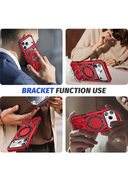 iPhone 17 Pro Max Için Magsafe ile Uyumlu Kılıf, Çift Katmanlı Sağlam Koruyucu Kılıf, Manyetik Halka Standı Kırmızı (Yurt Dışından) indirimleri