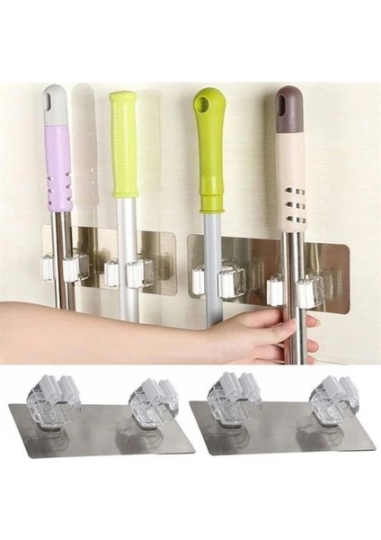 İEG® Pratik Organizer 4lü Yapışkanlı Fırça Paspas Mop Fırça Sabitleyici Ergonomik Alet Aparatı