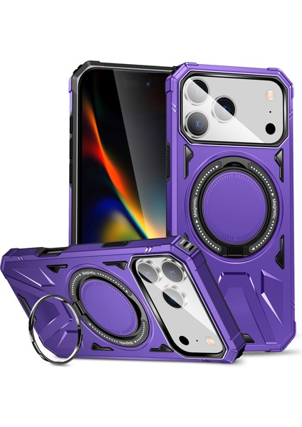 iPhone 17 Pro Için Magsafe ile Uyumlu Kılıf, Çift Katmanlı Sağlam Koruyucu Kılıf, Manyetik Halka Stand, Mor (Yurt Dışından)