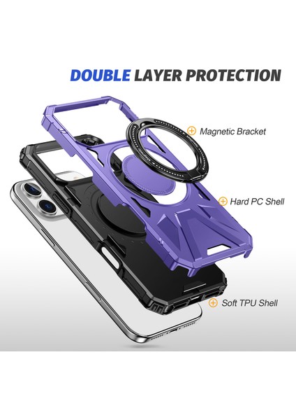 iPhone 17 Pro Için Magsafe ile Uyumlu Kılıf, Çift Katmanlı Sağlam Koruyucu Kılıf, Manyetik Halka Stand, Mor (Yurt Dışından) modelleri