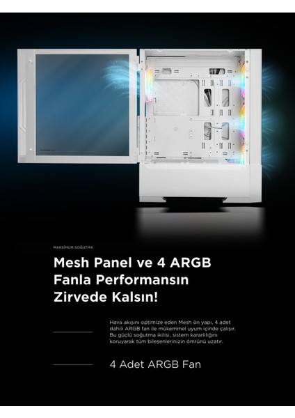 Inspirer Mesh Beyaz 4X120MM Argb Fanlı 650W 80Plus Midt- Atx Gaming Oyuncu Kasası fiyatları