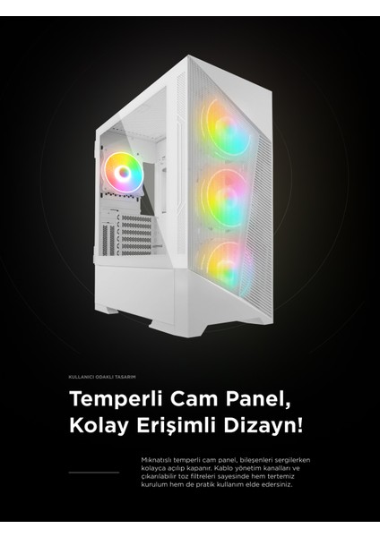 Inspirer Mesh Beyaz 4X120MM Argb Fanlı 650W 80Plus Midt- Atx Gaming Oyuncu Kasası