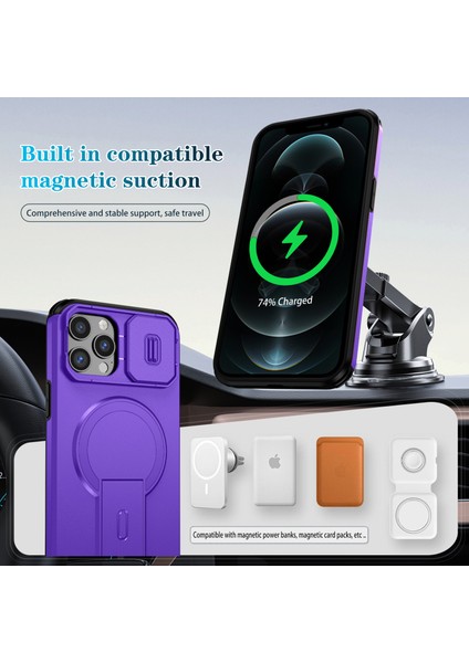iPhone 12 Pro Max Için Manyetik Kılıf, Kayar Kamera Korumalı Çift Katmanlı Darbeye Dayanıklı Telefon Kılıfı, Ayarlanabilir Stand, Mor (Yurt Dışından) modelleri