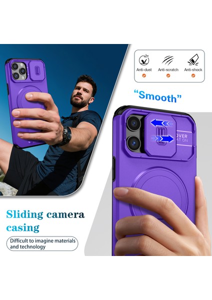 iPhone 12 Pro Max Için Manyetik Kılıf, Kayar Kamera Korumalı Çift Katmanlı Darbeye Dayanıklı Telefon Kılıfı, Ayarlanabilir Stand, Mor (Yurt Dışından) fırsatları