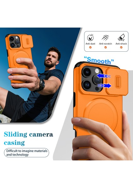 iPhone 16 Pro Max Için Manyetik Kılıf, Kayar Kamera Korumalı Çift Katmanlı Darbeye Dayanıklı Telefon Kılıfı, Ayarlanabilir Stand, Turuncu (Yurt Dışından) fırsatları