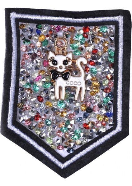 Aplike Ütü İle Yapışan Taşlı Kedi Arma 5 cm