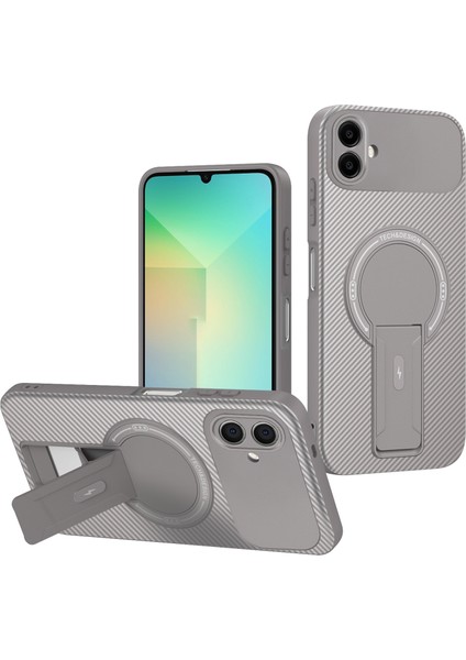 Samsung Galaxy A06 5g/4g Için Manyetik Kılıf, Karbon Fiber Tasarımlı Tpu Hibrit Telefon Kılıfı, Standlı, Gri (Yurt Dışından)