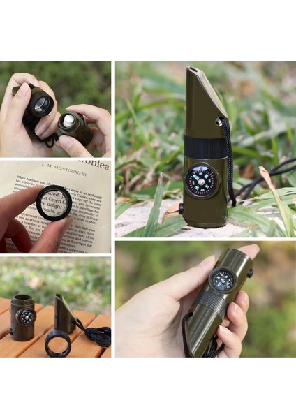 7si 1ARADA Acil Durum Düdüğü,el Feneri, Termometre,pusula,büyüteç,depolama Bölmeli Kampçı Düdüğü fiyatları