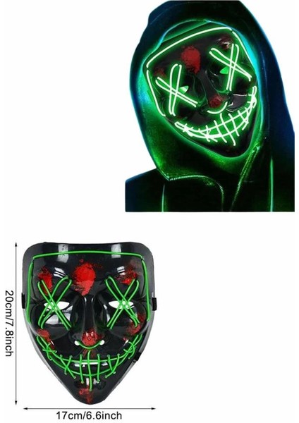 Bfs LED Işıklı Neon Maske Cadılar Bayramı Maskesi Korkunç Korku Maskesi indirimleri