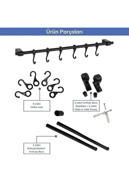 Duvara Monte Edilen 6 Kancalı Dekor Kaşıklık ve Kupa Askısı indirimleri