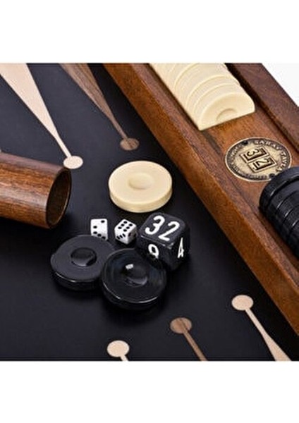 Premium Tavla Seti Deri Kapaklı Masif Ahşap 32 Parça Oyun Takımı