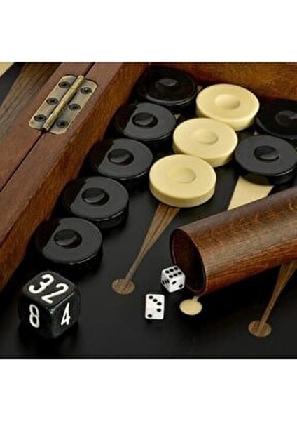 Premium Tavla Seti Deri Kapaklı Masif Ahşap 32 Parça Oyun Takımı