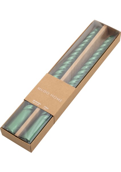 2li Burgulu Şamdan Mum Yeşil 25CM