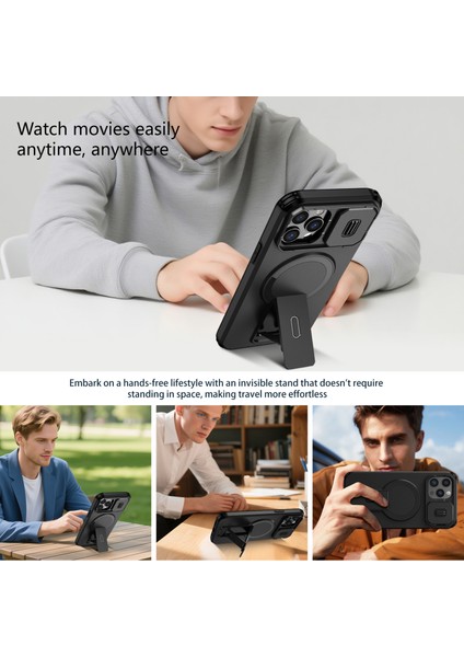 iPhone 12 Pro Max Için Manyetik Kılıf, Kayar Kamera Korumalı Çift Katmanlı Darbeye Dayanıklı Telefon Kılıfı, Ayarlanabilir Stand, Siyah (Yurt Dışından) indirimleri