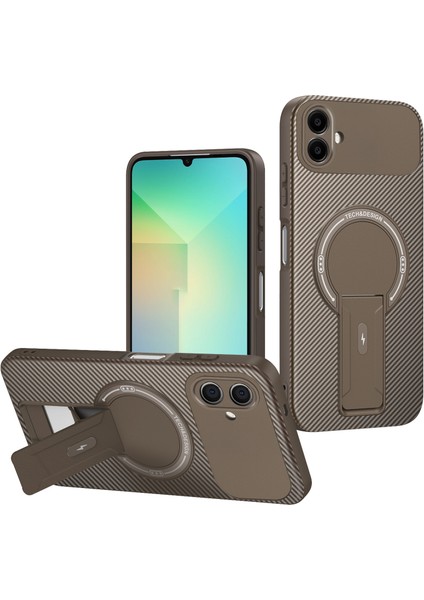 Samsung Galaxy A07 4g Için Manyetik Kılıf, Standlı Karbon Fiber Tasarımlı Tpu Hibrit Telefon Kılıfı, Kahverengi (Yurt Dışından)