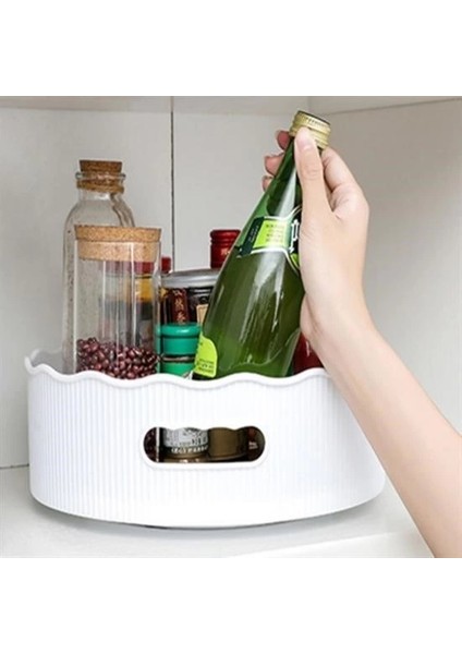 360 Derece Dönebilen Mekanizmalı Yuvarlak Tepsi Formlu Sunum ve Servis Organizer Tablası