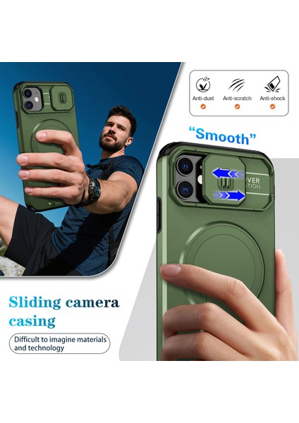 iPhone 11 Için Manyetik Kılıf, Kayar Kamera Korumalı Çift Katmanlı Darbeye Dayanıklı Telefon Kılıfı, Ayarlanabilir Stand, Yeşil (Yurt Dışından) fırsatları