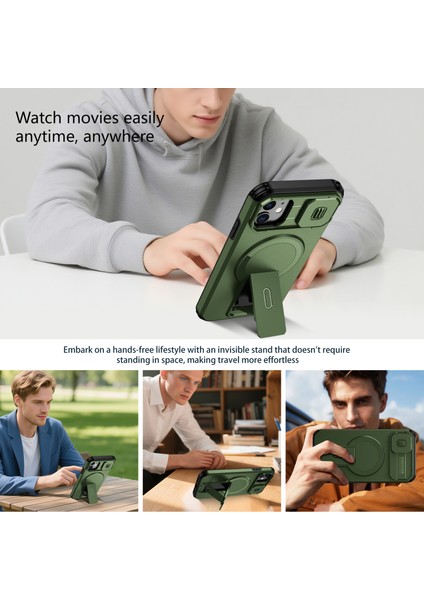 iPhone 11 Için Manyetik Kılıf, Kayar Kamera Korumalı Çift Katmanlı Darbeye Dayanıklı Telefon Kılıfı, Ayarlanabilir Stand, Yeşil (Yurt Dışından) indirimleri