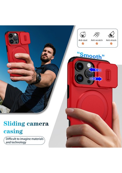 iPhone 16 Pro Max Için Manyetik Kılıf, Kayar Kamera Korumalı Çift Katmanlı Darbeye Dayanıklı Telefon Kılıfı, Ayarlanabilir Stand, Kırmızı (Yurt Dışından) fırsatları