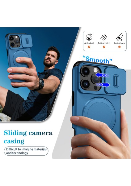 iPhone 16 Pro Max Için Manyetik Kılıf, Kayar Kamera Korumalı Çift Katmanlı Darbeye Dayanıklı Telefon Kılıfı, Ayarlanabilir Stand, Mavi (Yurt Dışından) fırsatları