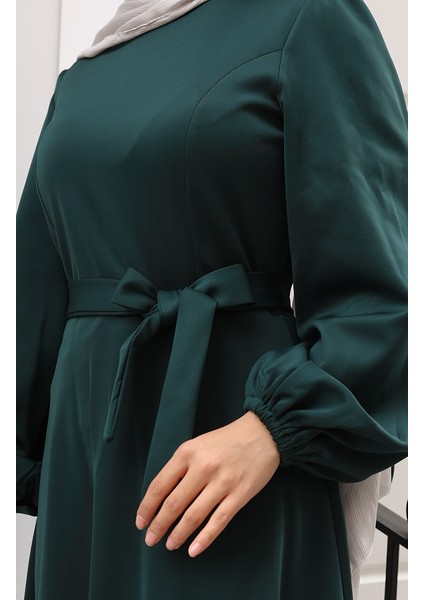 Kuplu Kolları Lastikli Sade Abiye Elbise 5614-04 Zümrüt Yeşili indirimleri
