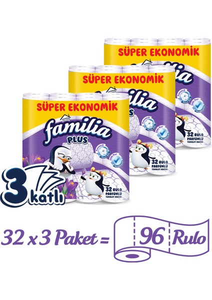 Plus Parfümlü Tuvalet Kağıdı 96 Rulo (32 Rulo x 3 Paket)