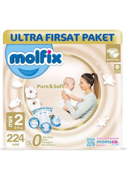 Pure & Soft Bebek Bezi 2 Beden Mini 224 Adet