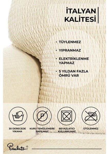 Lastikli Esnek ve Yıkanabilir Piliseli Vanilya 4 Kişilik Koltuk Örtüsü modelleri