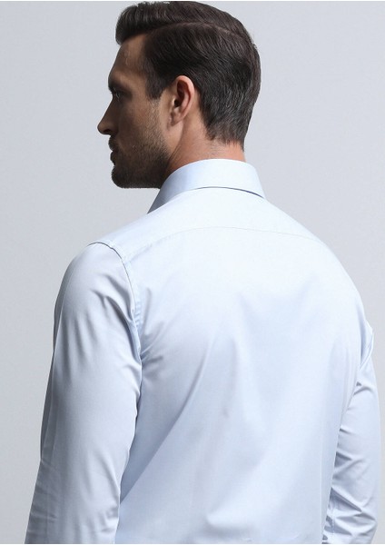 Açık Mavi Düz Regular Fit Dokuma Klasik Pamuk Karışımlı Gömlek indirimleri